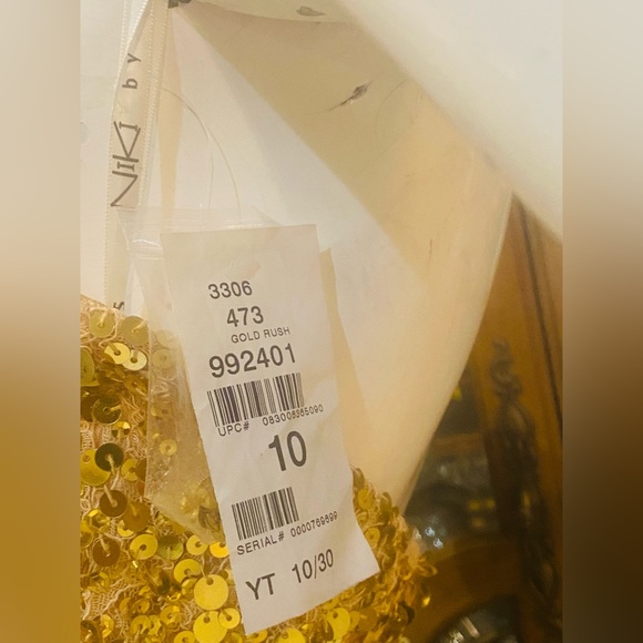 Niki Livas Gold Sequins Cream Tulle Strapless Contouring Gown Sz 10 - Picture 9 of 10